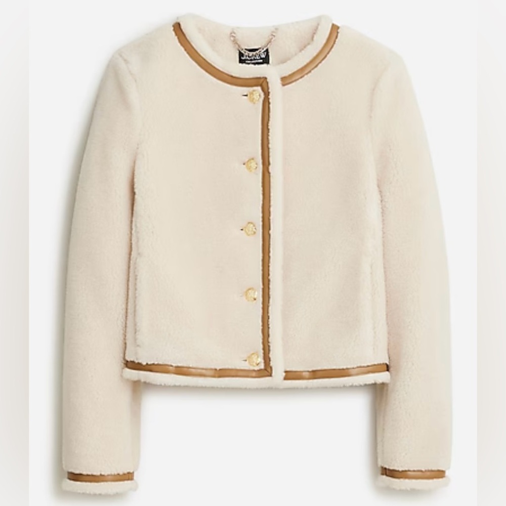 ⚓️J.Crew Collection Lady Jacket Sherpa Blend Leather Trim Natural 2